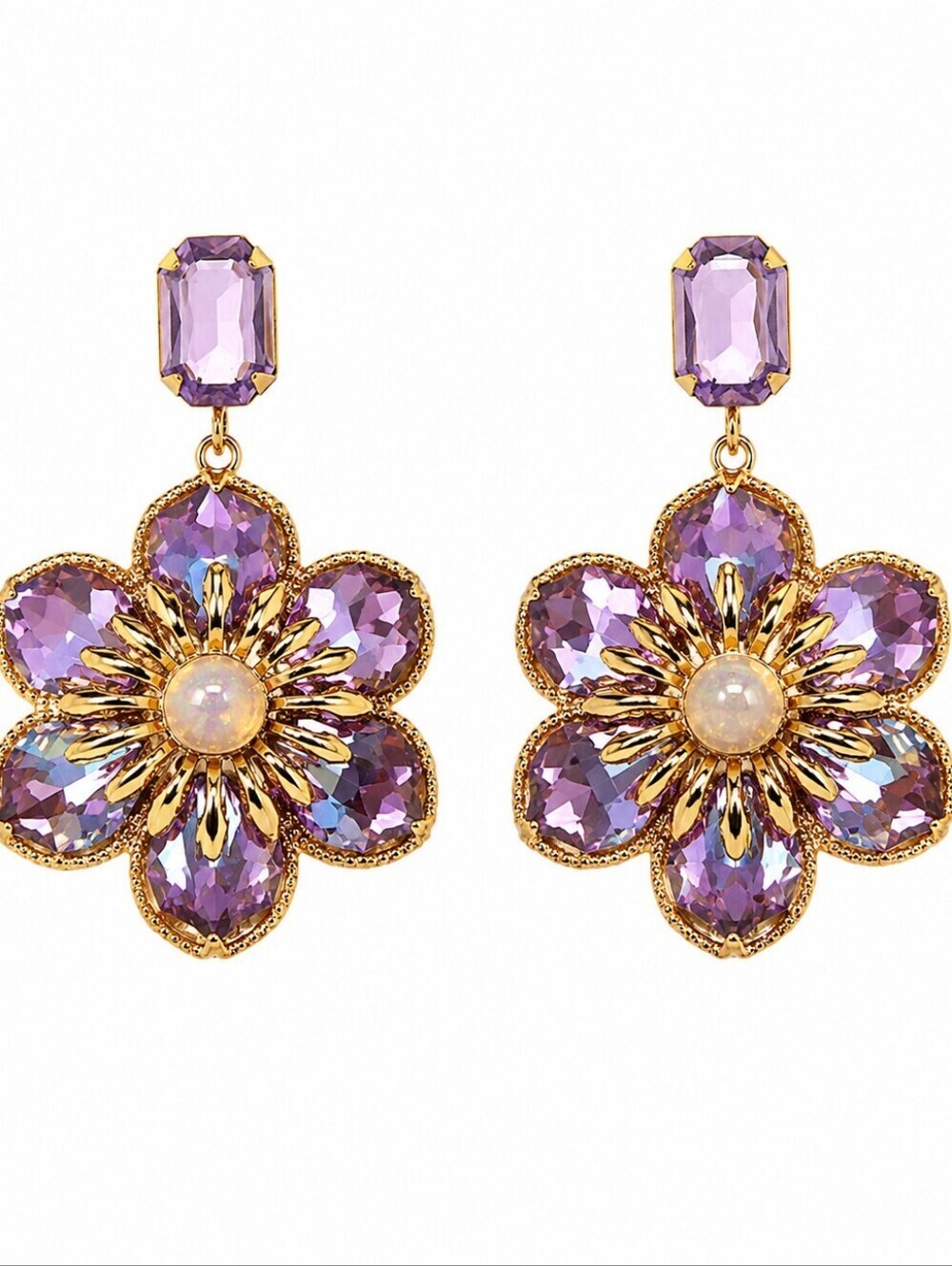 3/$30 CATO Gold-Tone Purple Gem Flower Drop Earrings